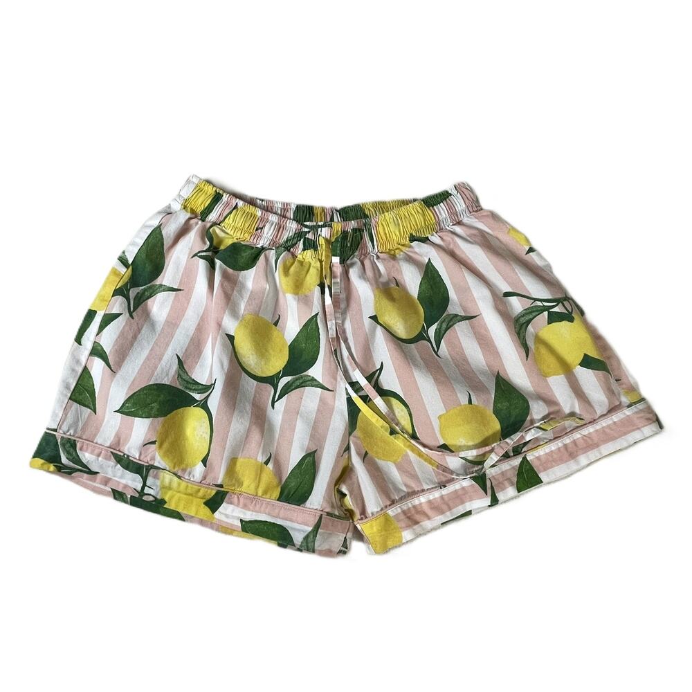 8 Oak Lane XS/S Pink White Stripe Lemon Print Sleep Shorts‎ 100% Cotton